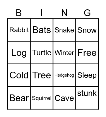 Sleeping Winter Animals Bingo Card