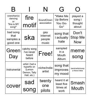 music at work bingo Card