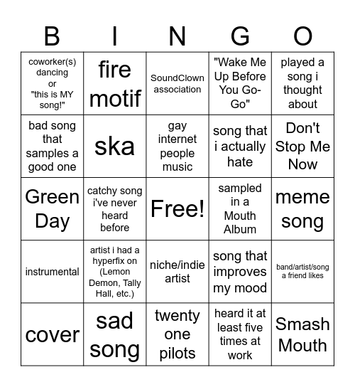 music at work bingo Card