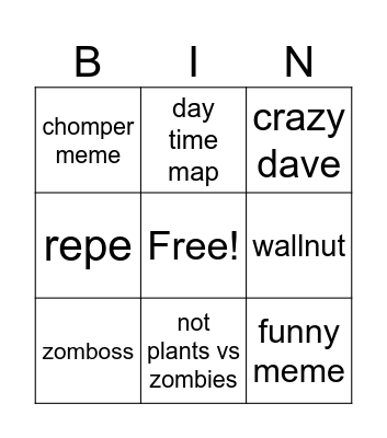 plants vs zombies Bingo Card