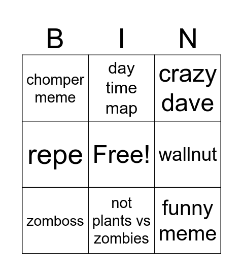plants vs zombies Bingo Card