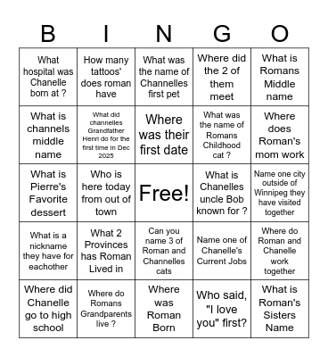 How Well Do you Know the Bride and Groom Bingo Card