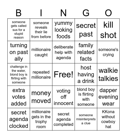 Millionaire Final Episodes Bingo Card