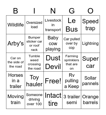 Road Trip Bingo Card