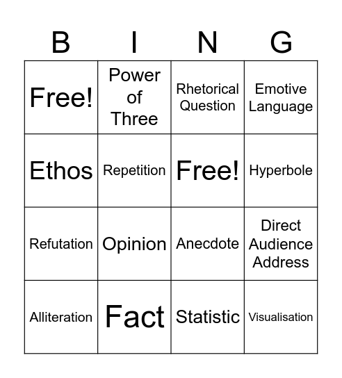 Persuasive Devices Bingo Card