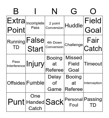 Students AFLAME Super Bowl Bingo Card