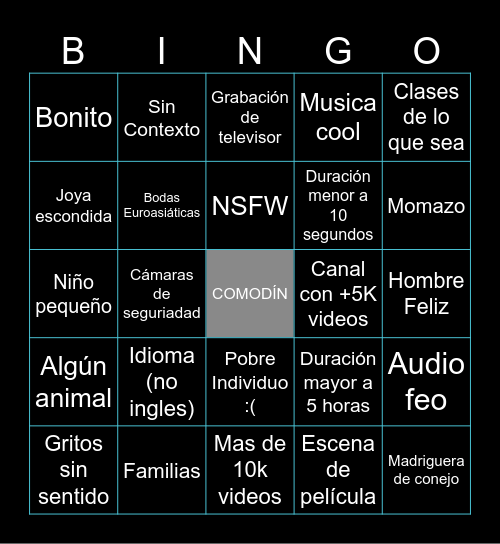 Cementerio de Youtube - BINGO ESPAÑOL Bingo Card