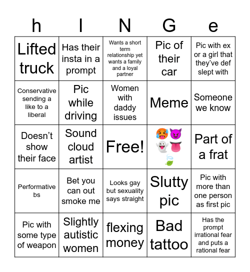 hinge bingo Card
