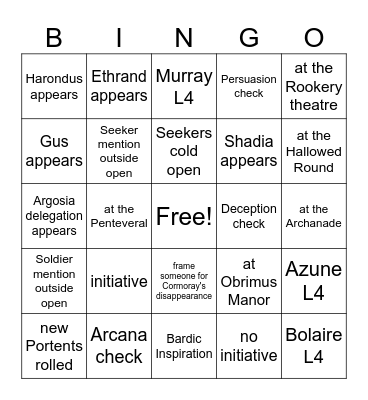 Keep a Tab Running [Critical Role 4.24] Bingo Card