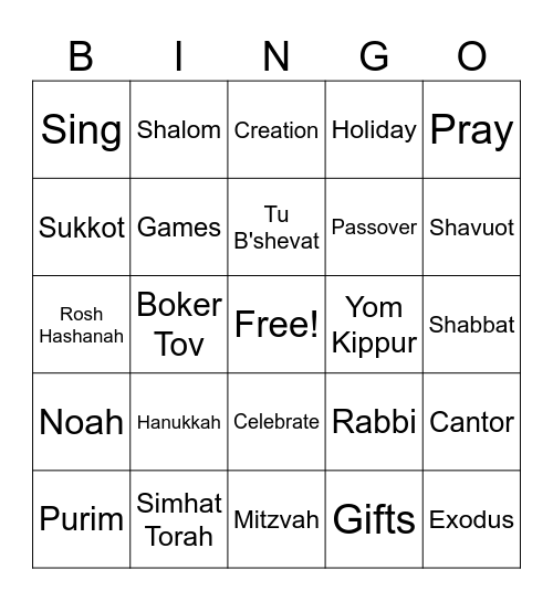 Jewish Year Bingo Card