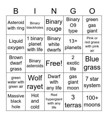 Space engine Bingo Card
