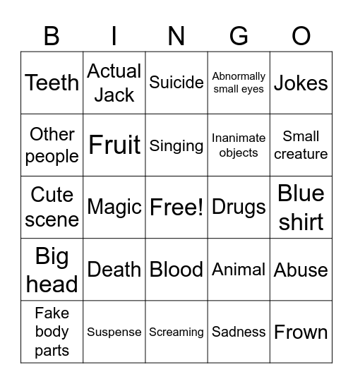Jack S Bingo Card