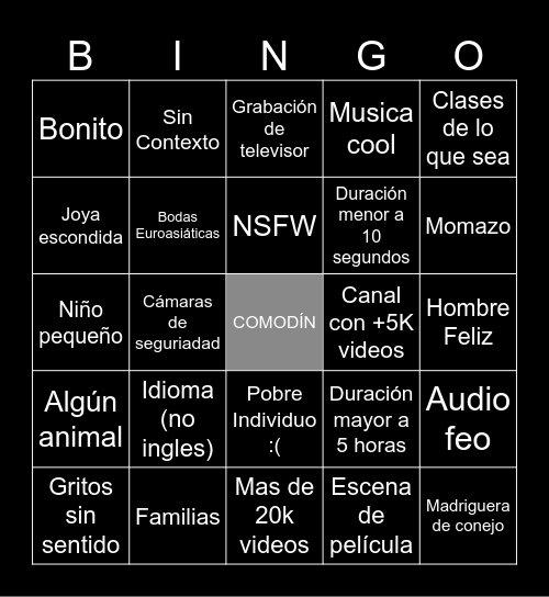 Cementerio de Youtube - BINGO ESPAÑOL Bingo Card