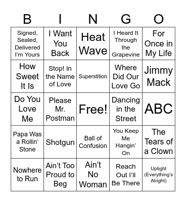 Motown Bingo Magic Bingo Card