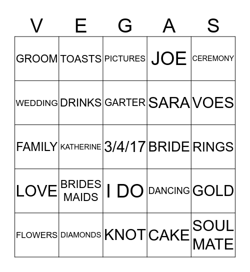 VEGAS Bingo Card