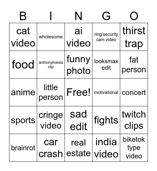 Untitled Bingo Card