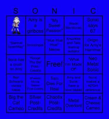 Sonic Movie 4 Bingo Card