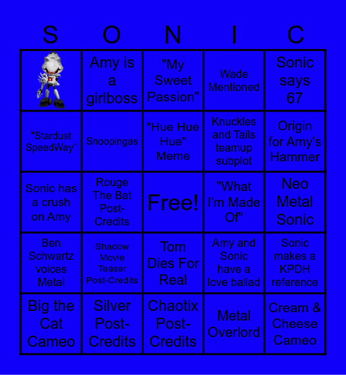 Sonic Movie 4 Bingo Card