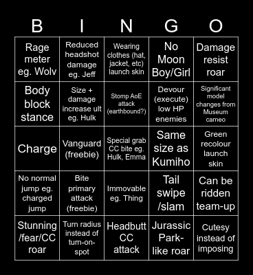 Marvel Rivals: Devil Dino Predictions Bingo Card
