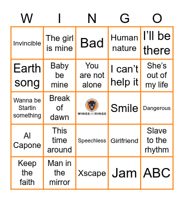 MICHAEL JACKSON Bingo Card