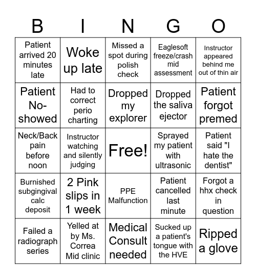 Second Year Trauma Board Bingo Card