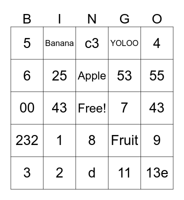Untitled Bingo Card