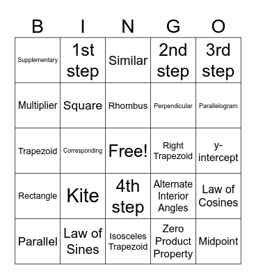 Geometry - Chapter 7 Bingo Card