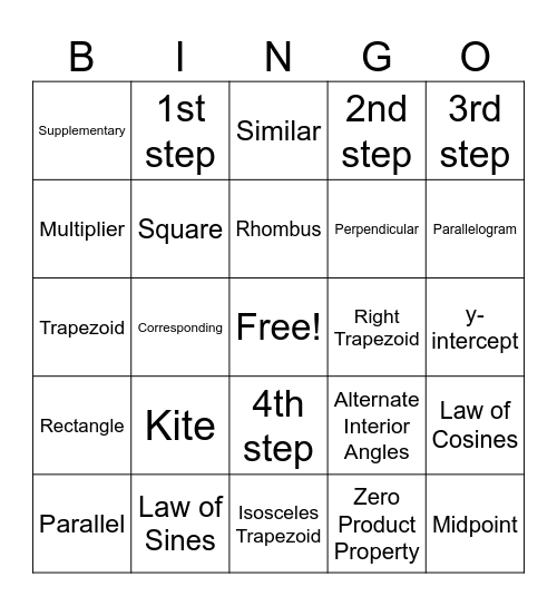 Geometry - Chapter 7 Bingo Card