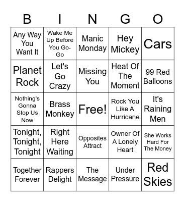 80s RD 2 Bingo Card