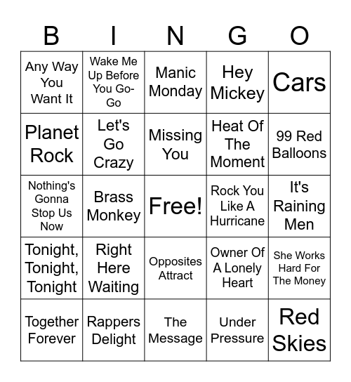 80s RD 2 Bingo Card