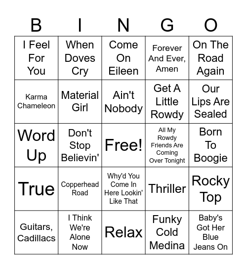 80s RD 3 Bingo Card