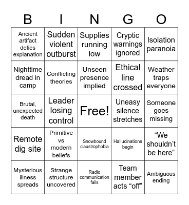 Black Mountain Side Bingo Card