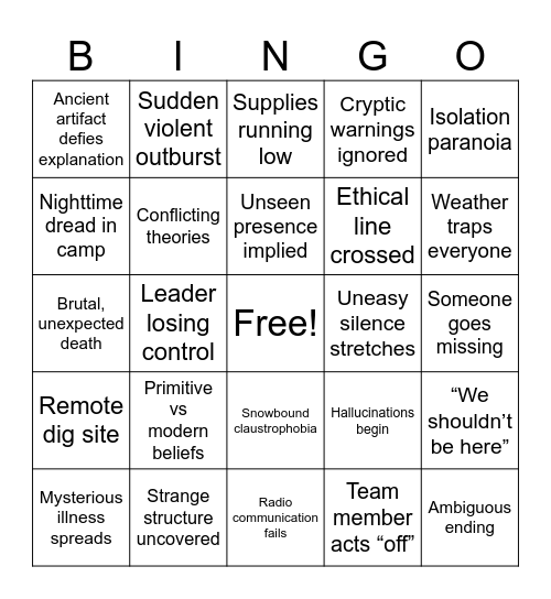 Black Mountain Side Bingo Card