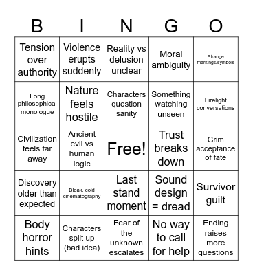 Black Mountain Side Bingo Card