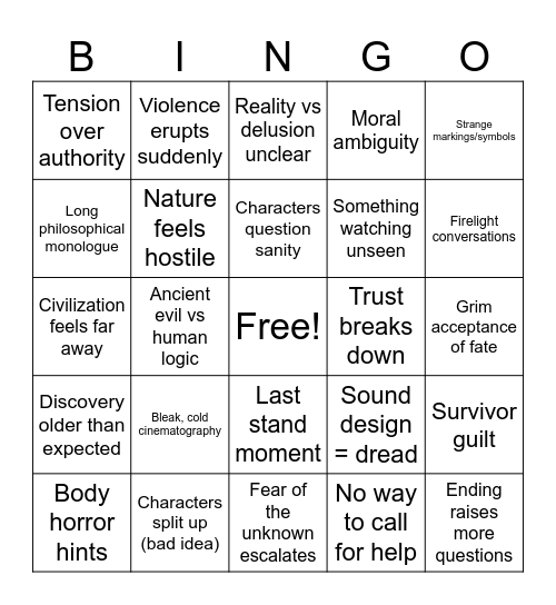 Black Mountain Side Bingo Card