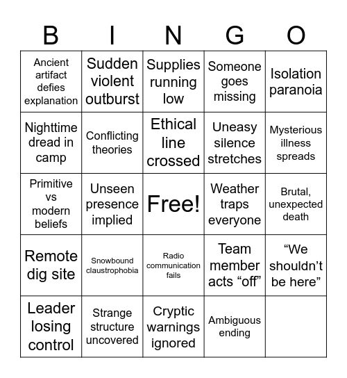 Black Mountain Side Bingo Card