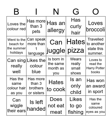 Find someone who...  Bingo Card