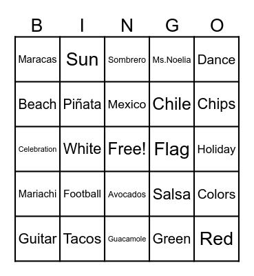 Cinco de Mayo Bingo Card