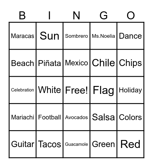 Cinco de Mayo Bingo Card