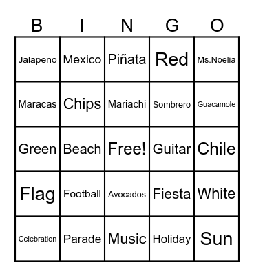 Cinco de Mayo Bingo Card