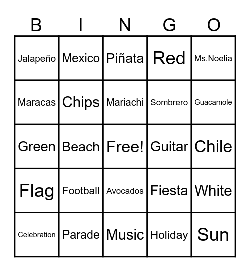 Cinco de Mayo Bingo Card