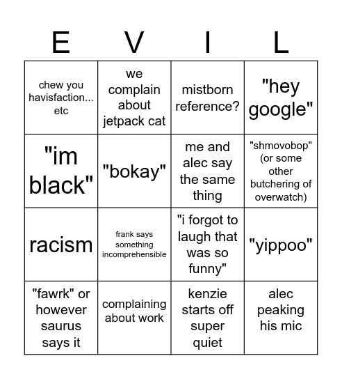 hangout bingo Card