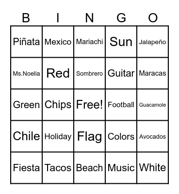 Cinco de Mayo Bingo Card