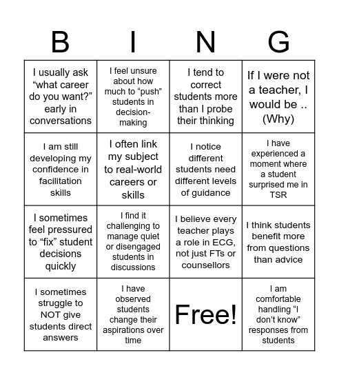 ECG PD Bingo Card