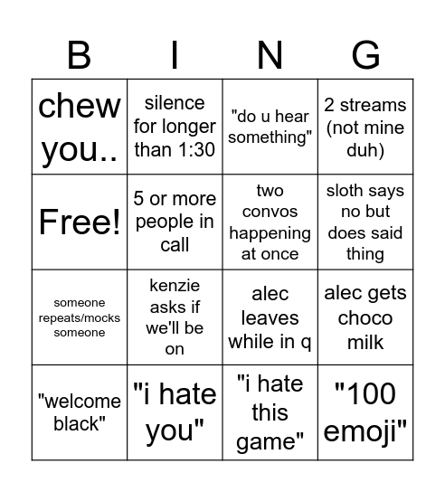 Untitled Bingo Card