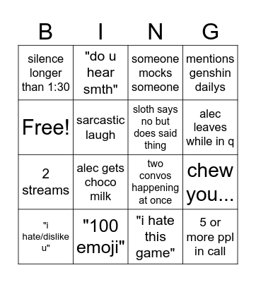 Untitled Bingo Card