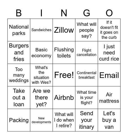 Parenting Bingo Card