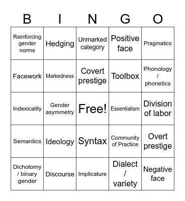 LING 320I Bingo Card