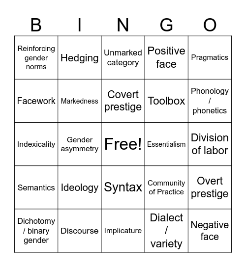 LING 320I Bingo Card