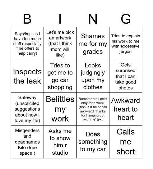 Dad Bingo!!!! Bingo Card